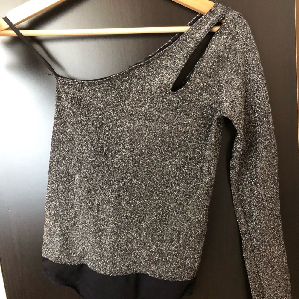 Bebe Metallic One Sleeve Bodysuit